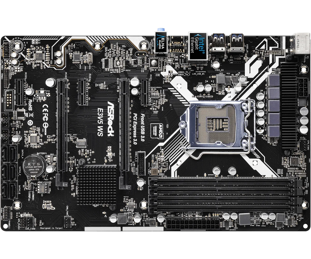 Imagem -04 - Placa-mãe Asrock-e3v5 ws Lga 1151 Intel C232 Ddr4 2133 64g Suporte I76700 I5-6500 I3-6320 G4500 I77700 I7-7700 Cpu Nvme Ssd