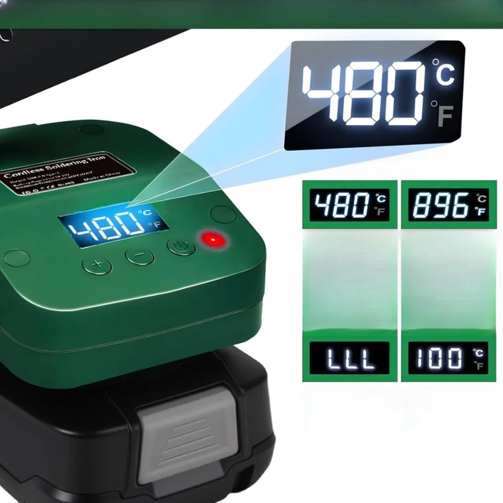 18V Battery Operated Soldering Iron with Dual Charging Capability Type C USB Fast Heating 180C-480C for Field and Lab Work