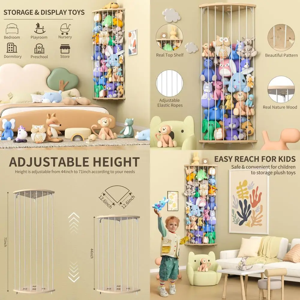 

Adjustable Star-Patterned Wood Stuffed Animal Organizer for Kids' Rooms and Nurseries