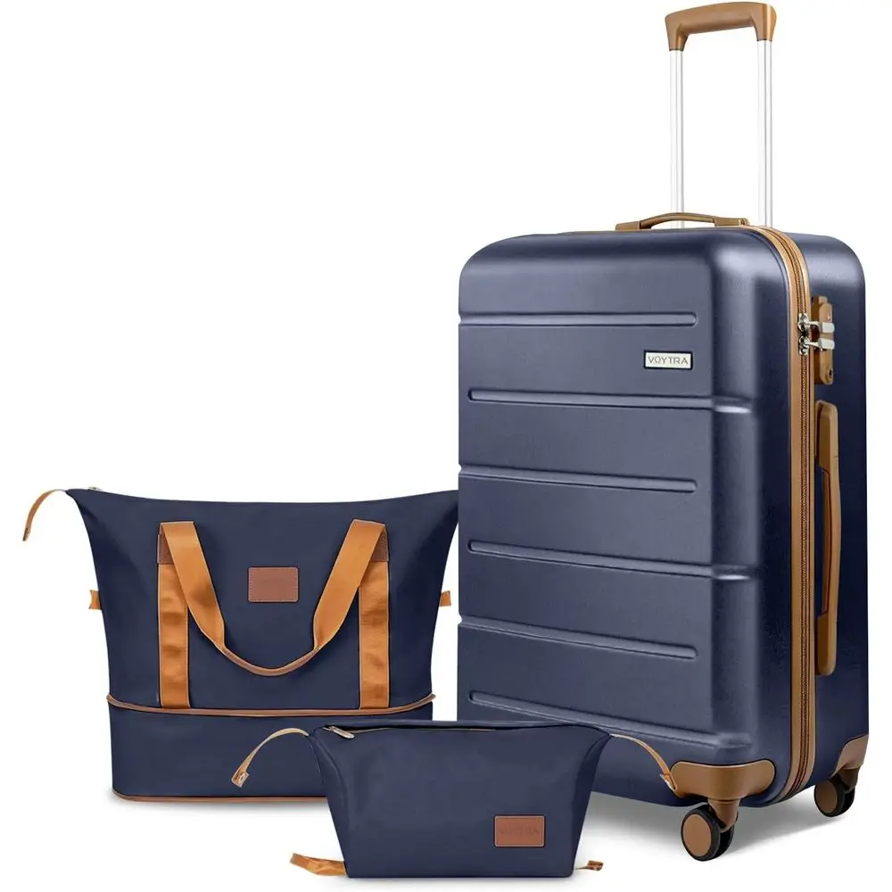 

20-дюймовый жесткий чемодан с колесами-спиннерами и замком TSA, одобренный авиакомпаниями, идеально подходит для путешествий и поездок на выходные (темно-синий)