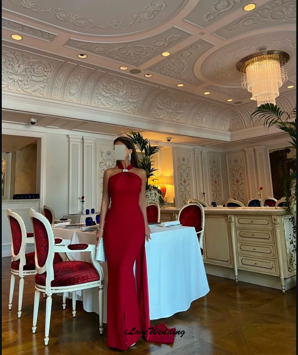 فساتين سهرة بشرائط حمراء 2025 فستان حفلات نسائي أنيق بطول الكاحل فساتين لحضور الحفلات الموسيقية فساتين رسمية للمرأة من الساتان حسب الطلب