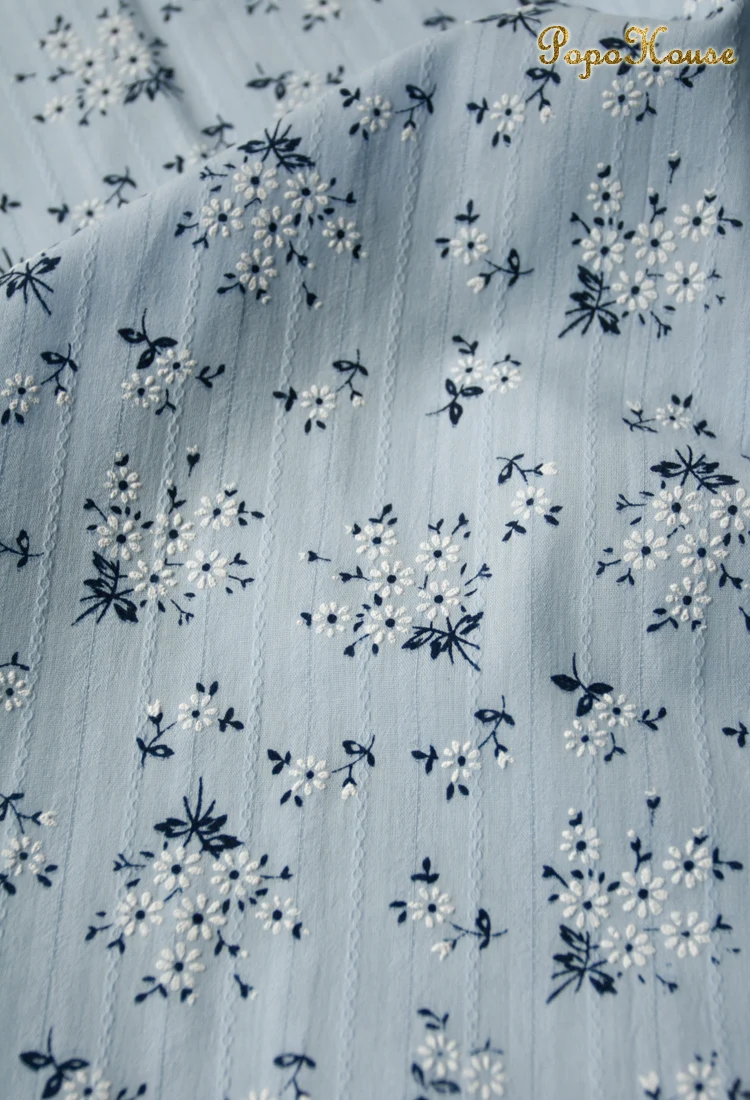 140x50cm Elegant Small Blue Floral Cotton Sewing Fabric, Making Shirt Children\'s Dress Clothing Blouse Handmade DIY Cloth