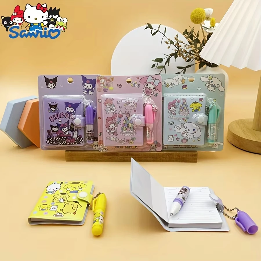 Kuromi Mini Notebook Sanrio Cinnamoroll Melody Diary Set Cartone animato portatile Studente di cancelleria Anime Materiale scolastico Regalo di compleanno