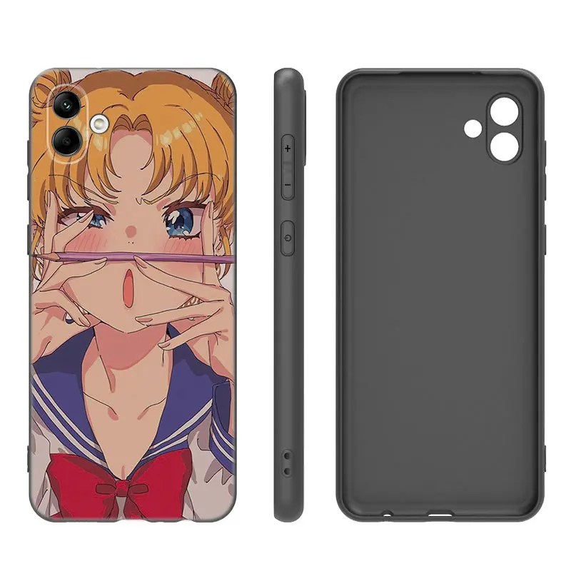 Cute S-Sailor Moon Black Silicone Phone Case For Samsung Galaxy A01 A03 Core A04 E A02 A05 A10 A20 A21 A30 A50 S A6 A8 + A7 2018