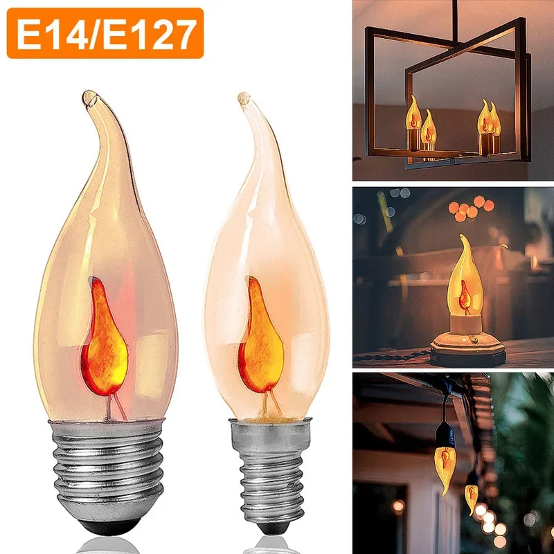 E14/E27 Flame Light Bulb Chandelier Candle Light Flame Flickering LED Bulb Lamp Vintage Flickering Effect Tungsten Candle Lamp