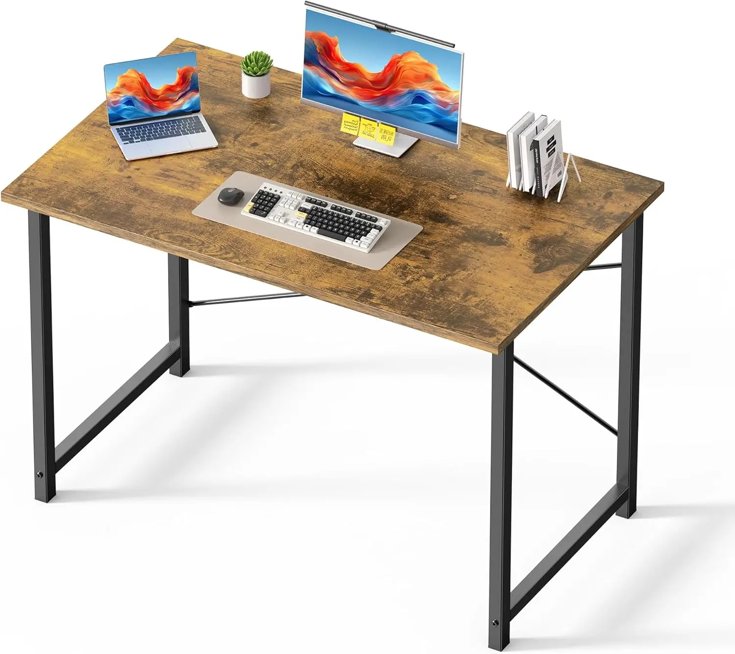 

44-дюймовый компактный компьютерный стол для небольших помещений, современный учебный стол с металлическим каркасом коричневого цвета в деревенском стиле