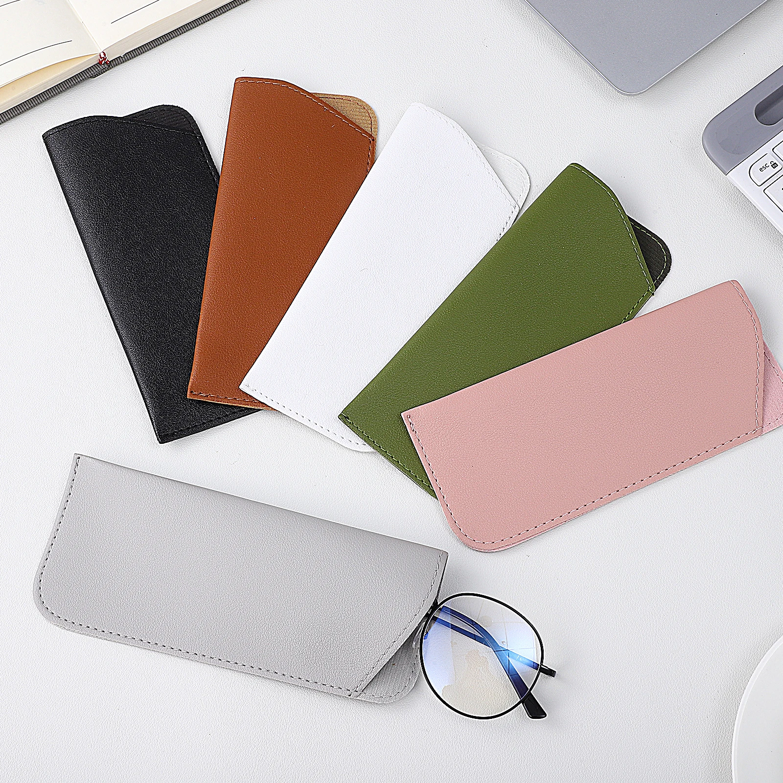 

6pcs Soft Pu Glasses Cases Sunglasses Pouch Travel Eyeglasses Bags For Women Men Multiple Colors Compatible With