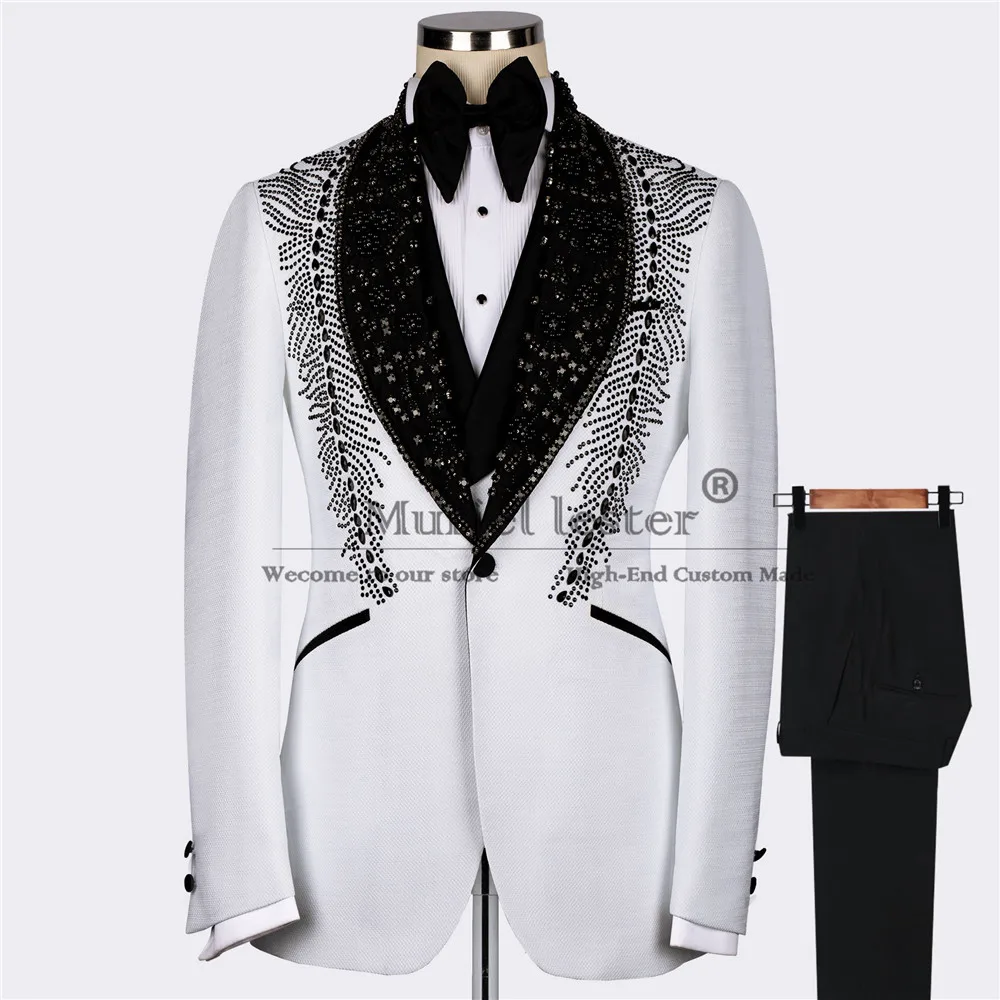 

Black Stones Suits Men For Wedding Customized Shawl Lapel Prom Blazer Customized 3-Piece Formal Occasion Groom Tuxedo ropa hombr