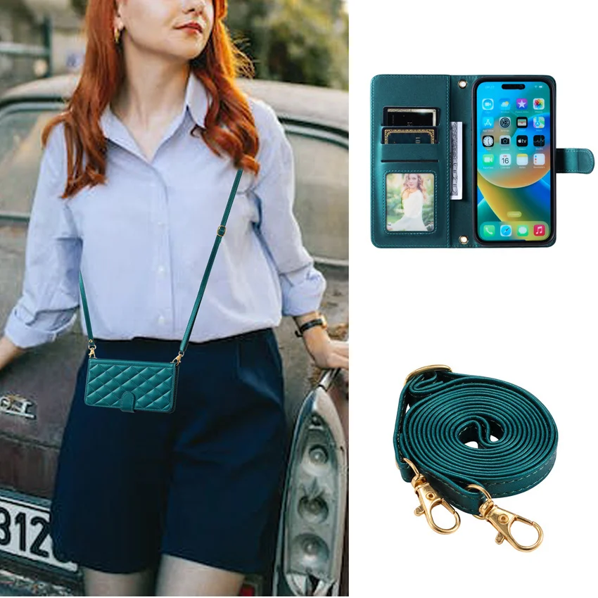 Crossbody Long Rope Leather Phone Case For Samsung A12 A32 A52 A52S A13 A23 A33 A53 A73 A51 A71 A21S A10 A20 A30 A50 A70 A40 5G