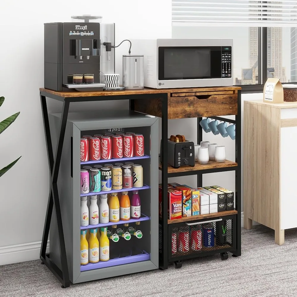 

Coffee Bar Cabinet With Mini Fridge Space Beverage Wine Fridge Stand With Temporary Work Platform Refrigerator Storage Organize
