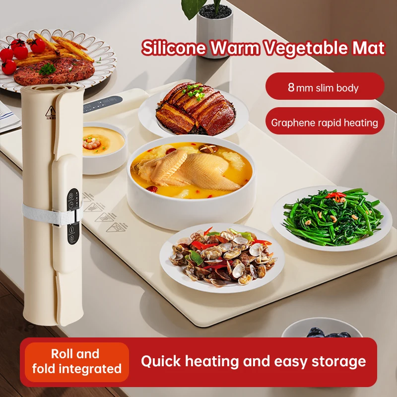 250W Flexible Silicone Heating Plate,Silicone Warm Vegetable Mat,Warming Board,3-Speed Temperature & Timing, With Child Lock