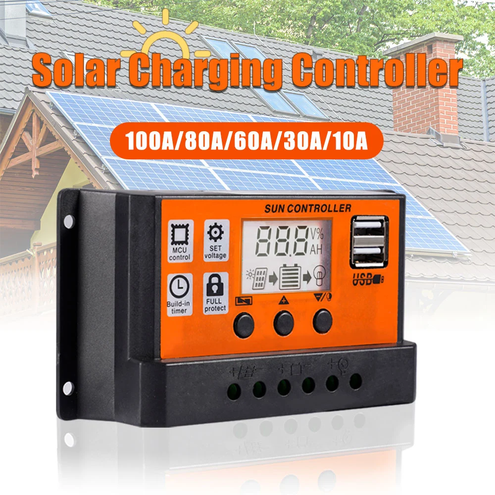 1pc 12V/24V Solar Controller Solar Regulator Panel Battery Solar Controller MPPT/PWM 30A 60A 100A with Dual USB LCD Display