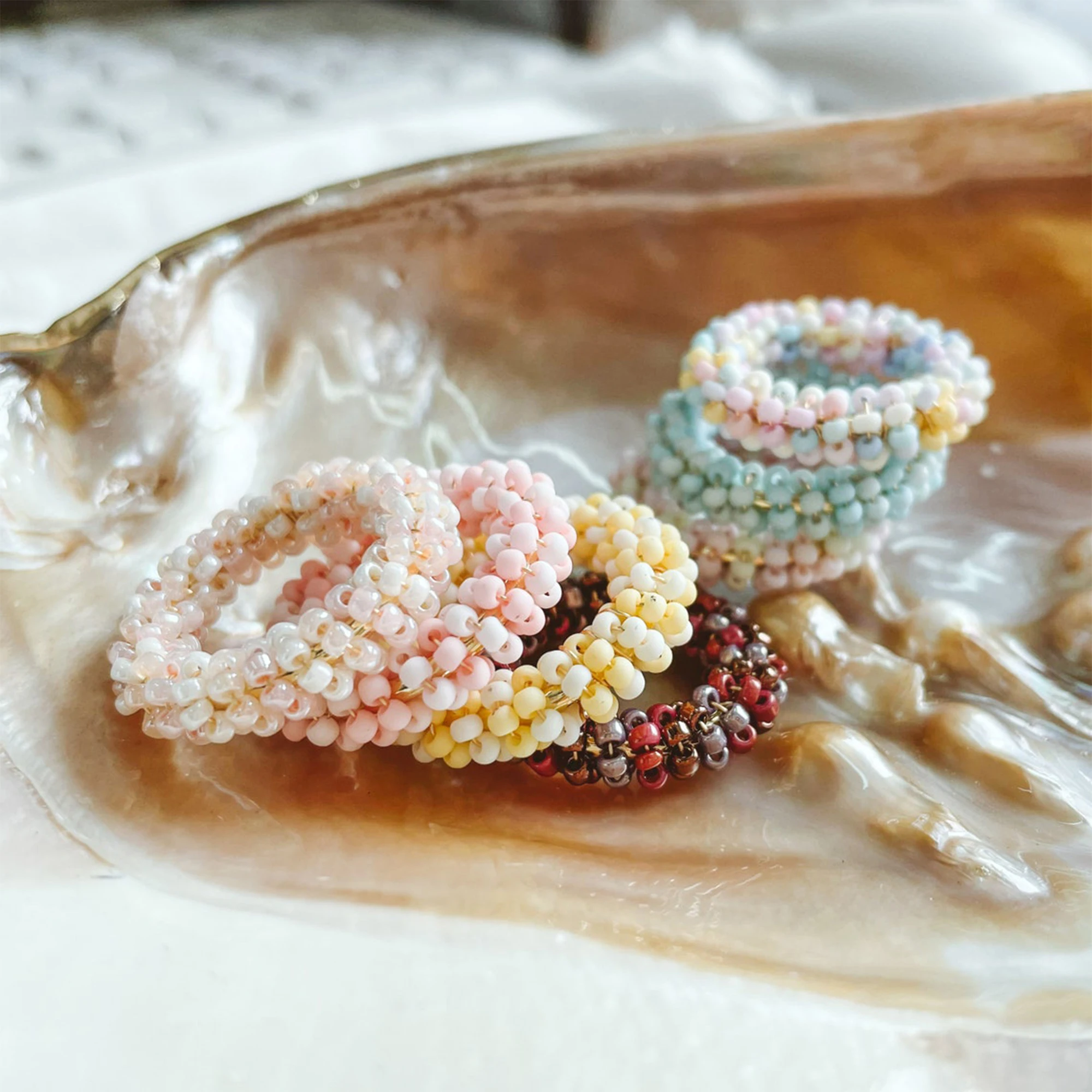 

4pcs Summer Hoops, Beach Hoops, Beaded Hoop Findings, Boho Hoop Findings, Summer Beads, Colorful Hoops (FB-077)