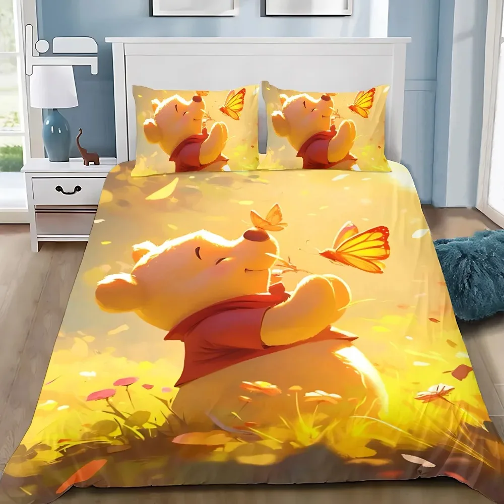Housse de couette imprimée en 3D Winnie l'ourson, pour adultes et enfants, ensembles de literie avec fermeture éclair, housses de couette, microfibre douce, couvre-lit.