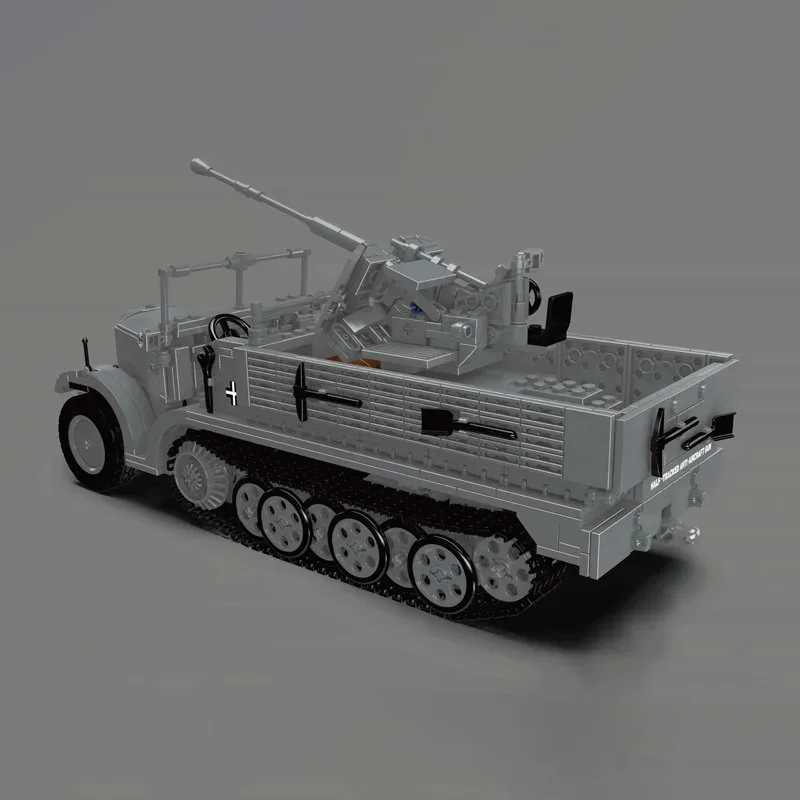 Molde rei 20048 técnico rc alemão 3.7cm flak meia pista veículo blocos de construção tijolos para adultos crianças brinquedos educativos