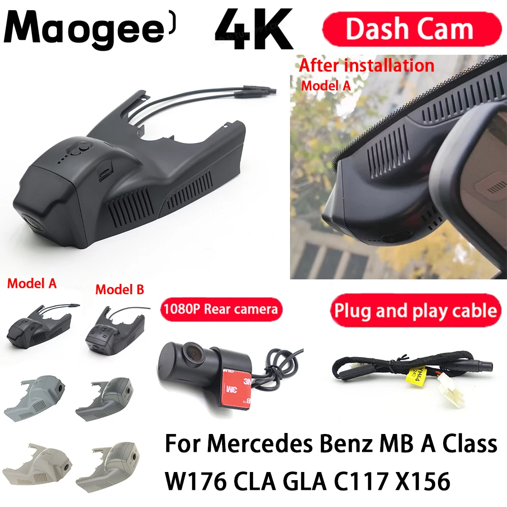 Cámara para Auto 4K, Plug and Play, Grabadora de Video con Visión Nocturna para Mercedes Benz MB Clase A W176 CLA GLA C117 X156