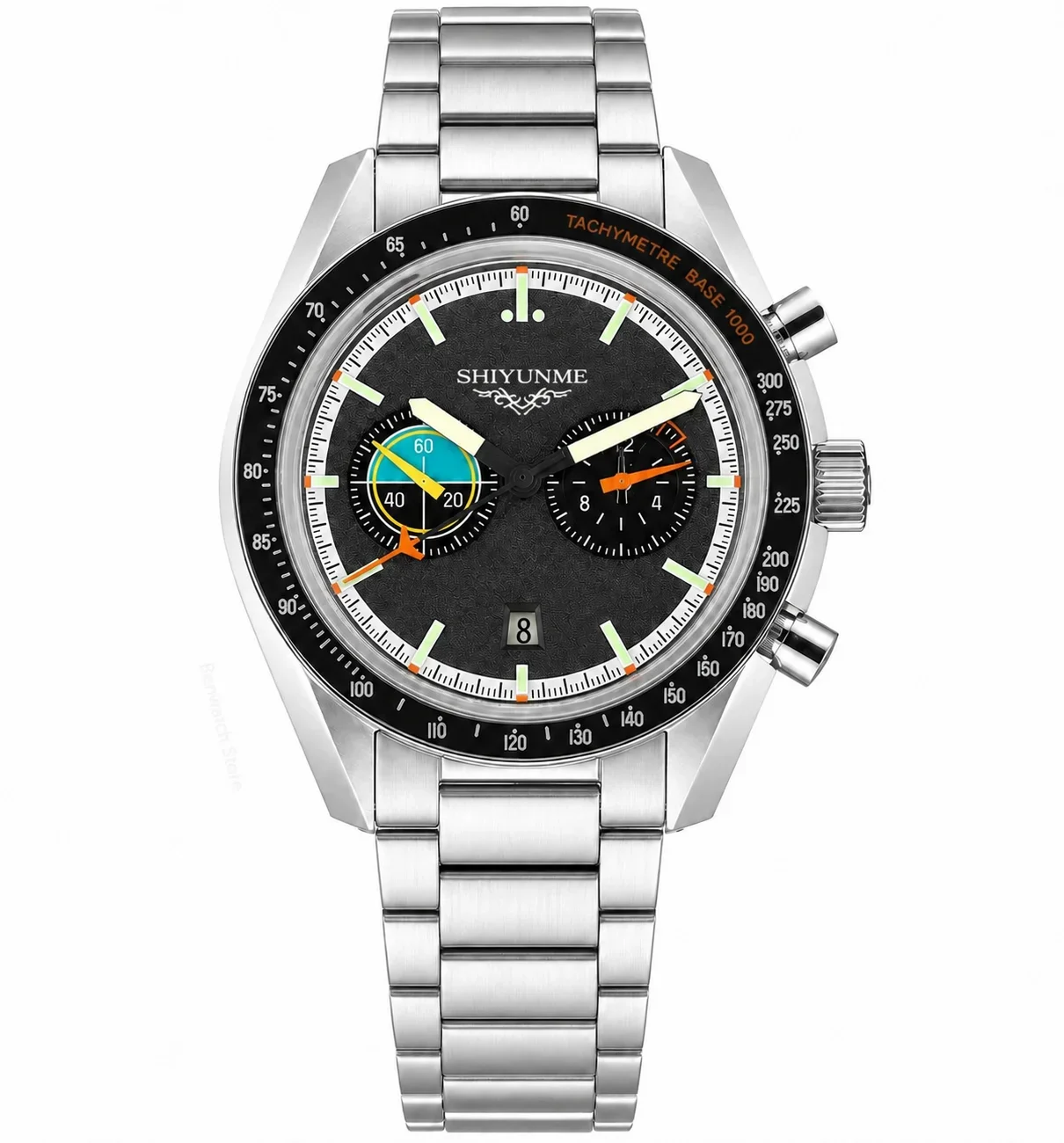 44mm Men's Stone Mechanical Watch, 904L Stainless Steel Case, Full-Featured, World Time