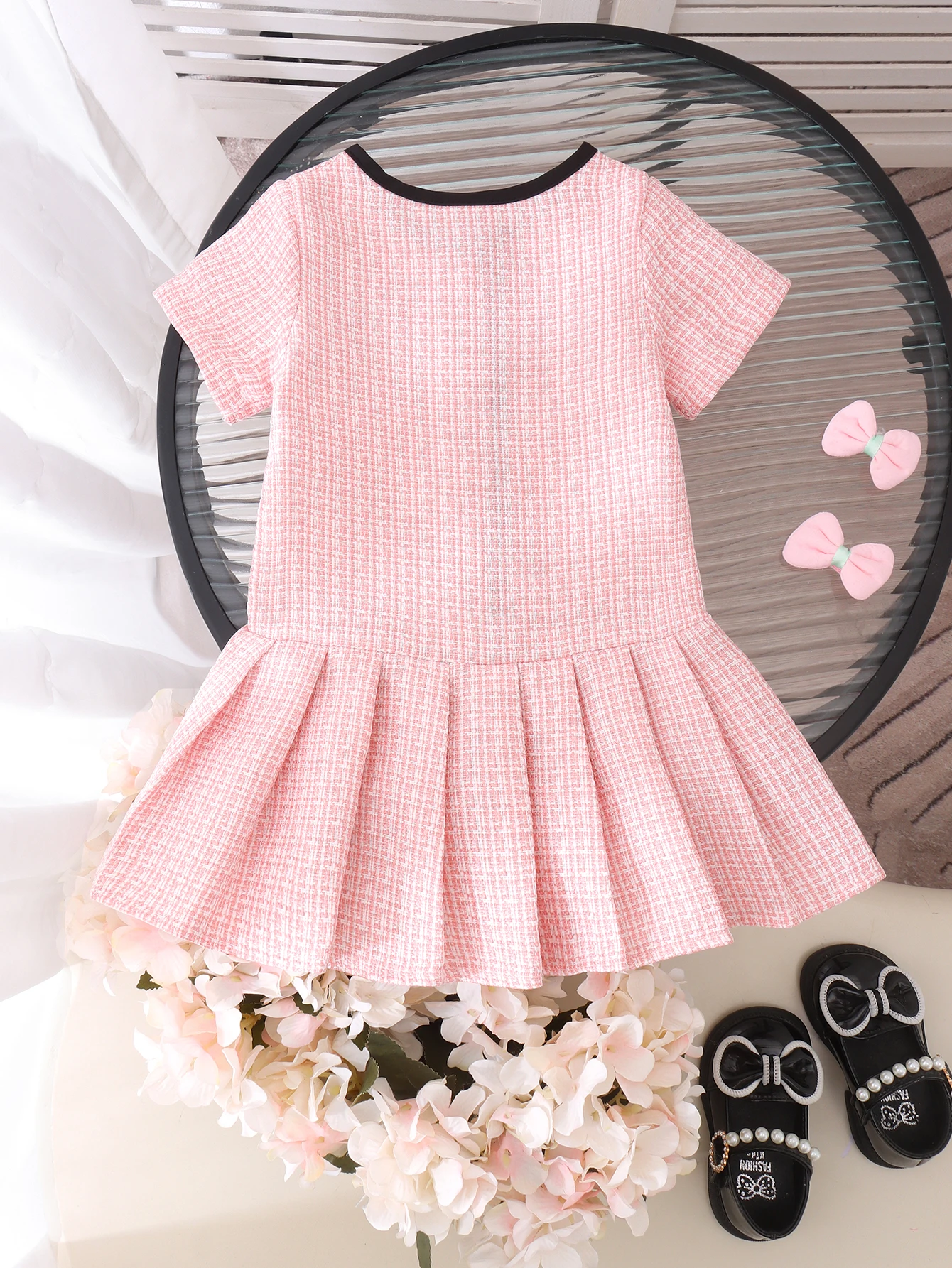 Cross-border summer new girls sweet, comfortable and cute 1-3 years old pink short-sleeved dress