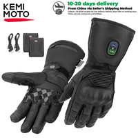 KEMIMOTO Vintage Leather Motorcycle Heated Gloves Winter Waterproof Touch Screen Heated Moto Gloves For Cruiser Touring
