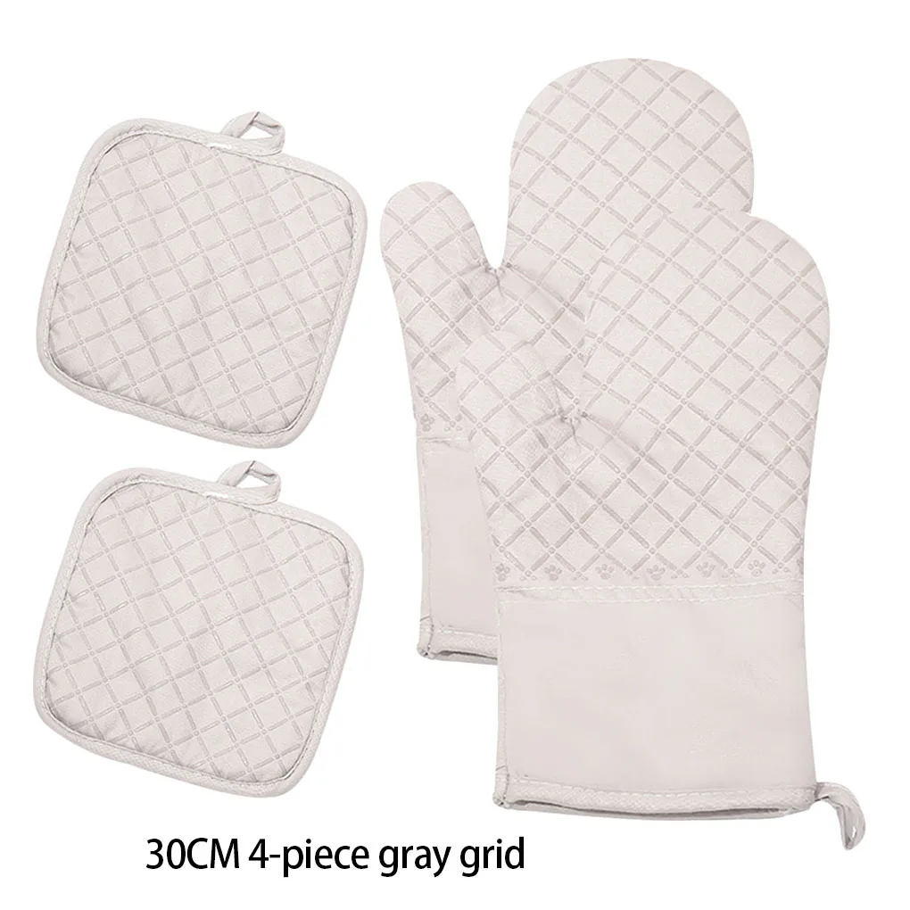 4 Pieces/Set Oven Non-stick Gloves Mittens Thermal Insulative Mitts