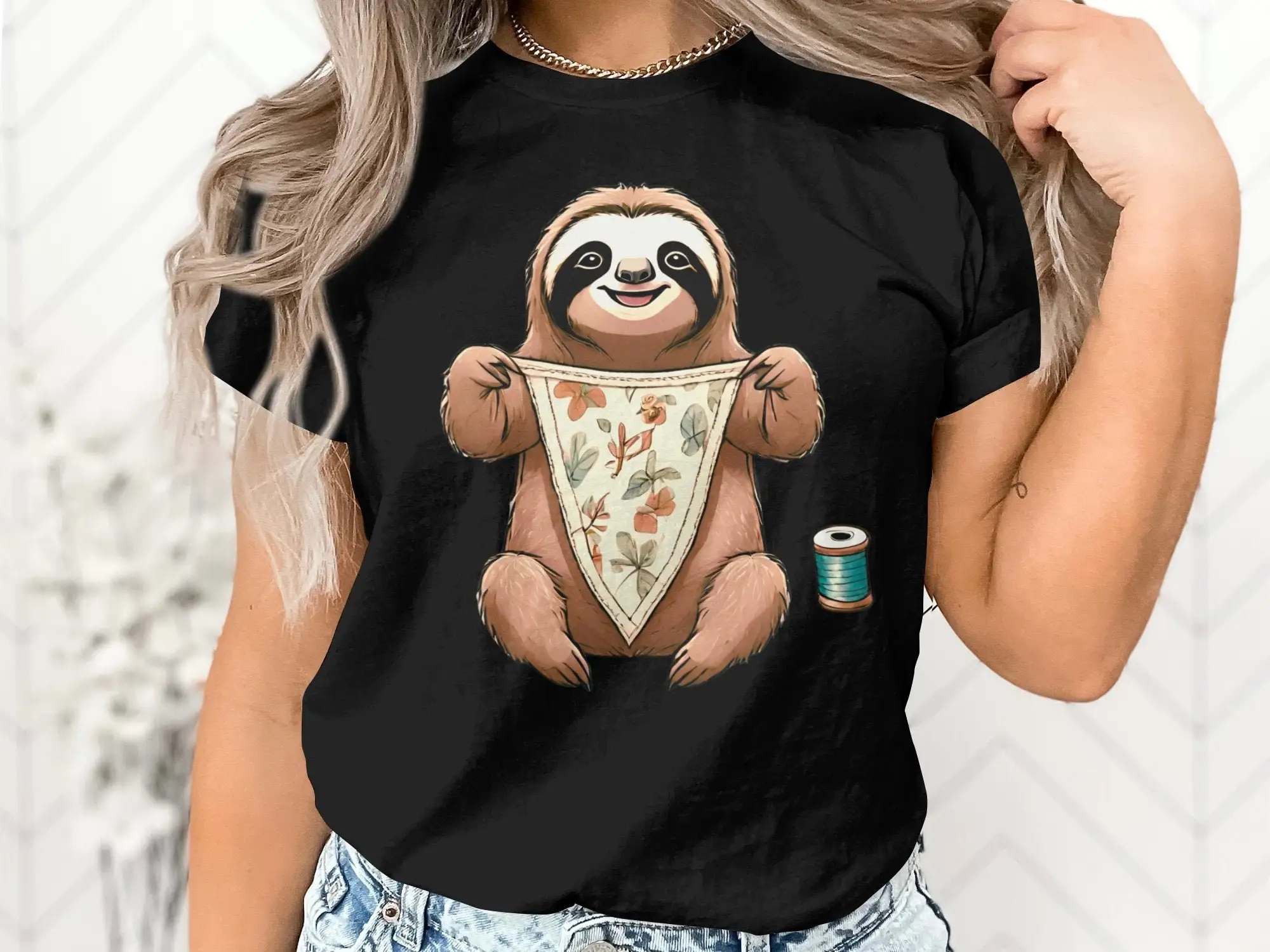 Funny Tailor Sewing Sewer Sloth Animal Women T Shirt Cool Lover Birthday Holiday Presents Men Kids