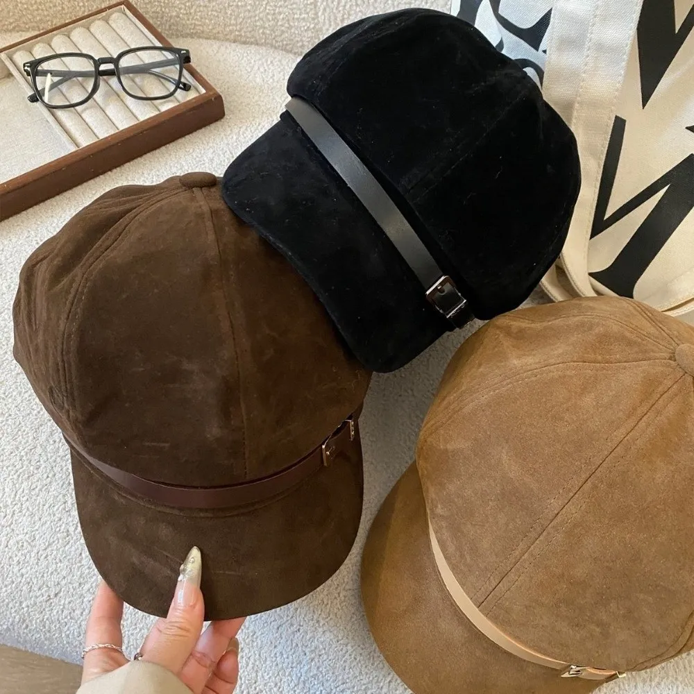 

Classic Design Suede Beret Hats Warm Fashionable Retro Octagonal Hat Japanese-Style Cap Daily Travel