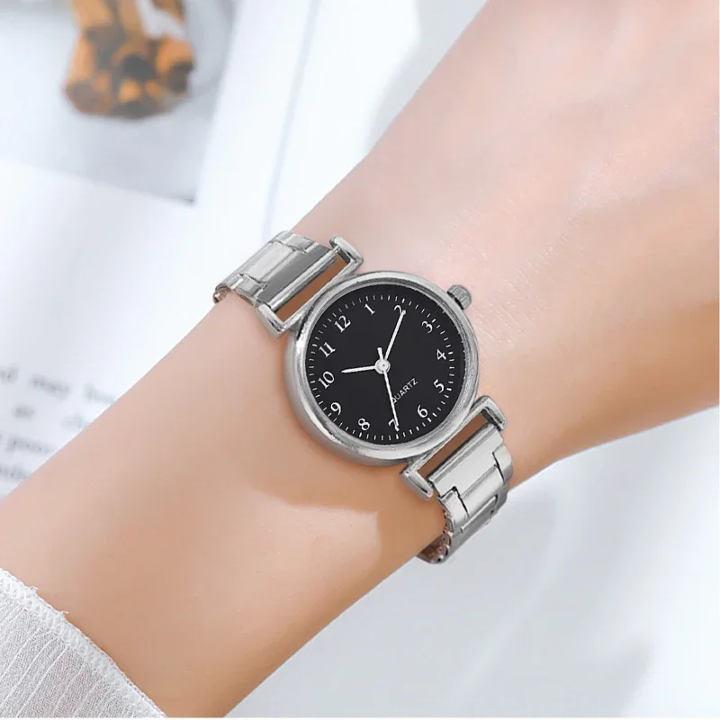 Reloj de lujo para Mujer, elegante correa de acero, relojes de cuarzo, esfera redonda a la moda, relojes de pulsera para Mujer, Reloj de regalo para