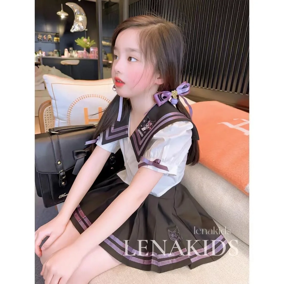 Anime Sanrios Kuromi Kawaii Kids Preppy Style Jk Uniform Girls College Wind Suit Female Treasure Children's Princess Dress Gift