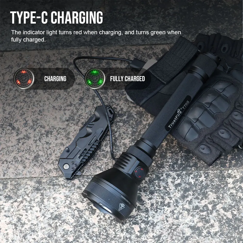 Охотничьи лампы Trust Fire T70, 1050 м, тактический фонарь на большие расстояния, 18650, супервысокий, 2350 люмен, USB C, фонарик для кемпинга