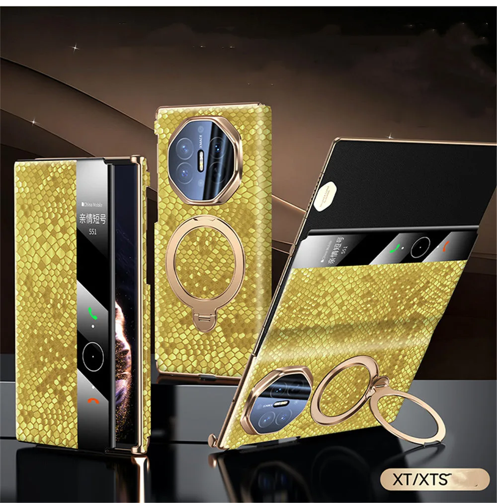 

Premium Cowhide Leather Wireless Charging Flip Case For Huawei Mate XT XTS Dragon Scale Cover