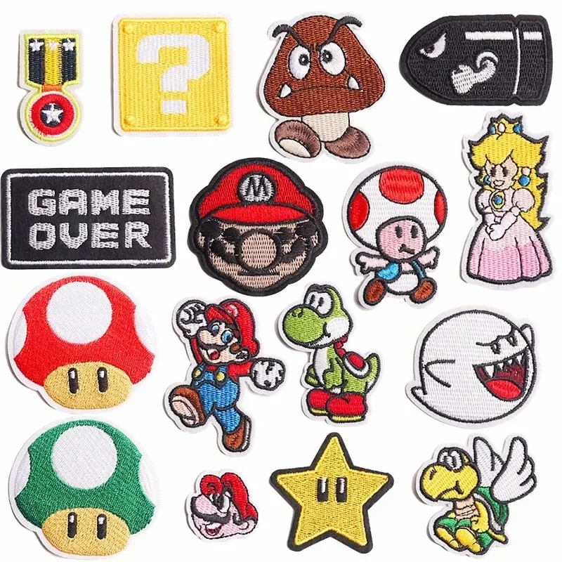 Super Mario Bros Patches bordados, Mario Bros, Jogos de Cartoon, Figuras Anime, Applique DIY, Adesivos térmicos, Presentes