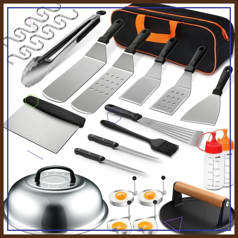 

30-Piece Griddle Accessories Set for Outdoor BBQ, Includes Spatulas, Scraper, and Storage Bag