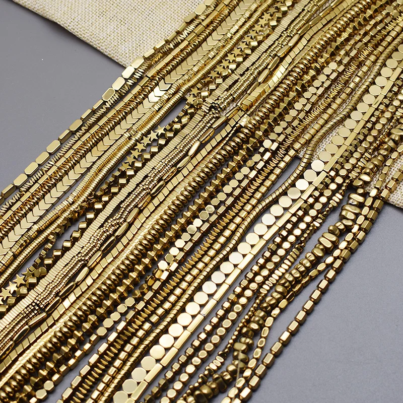 45 estilos chapados en Color dorado, cuentas espaciadoras de piedra de hematita Natural con retención de Color dorado para fabricación de joyería, collar de pulsera DIY