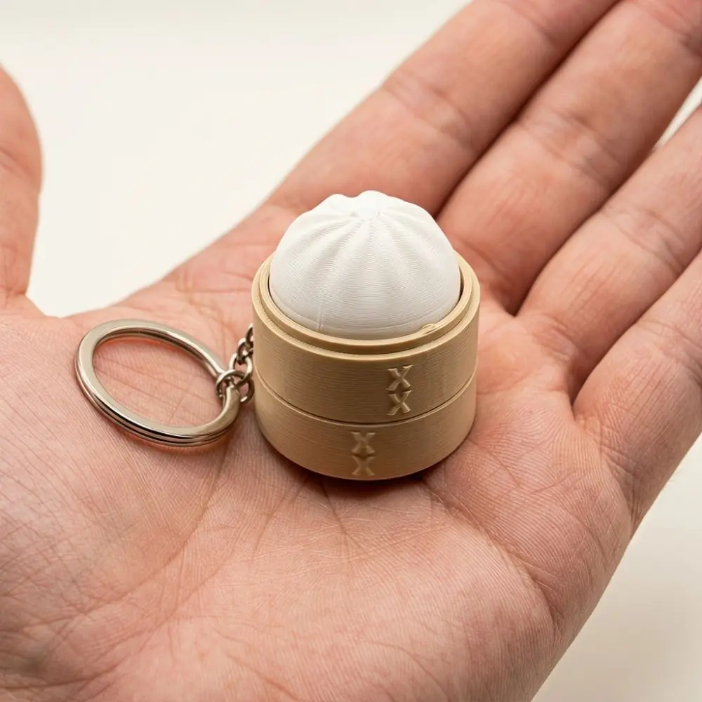 Soft Simulation Dumpling Keyboard Keychain Crisp Click Sound Portable Design Steam Bun Pendant Weave Pattern