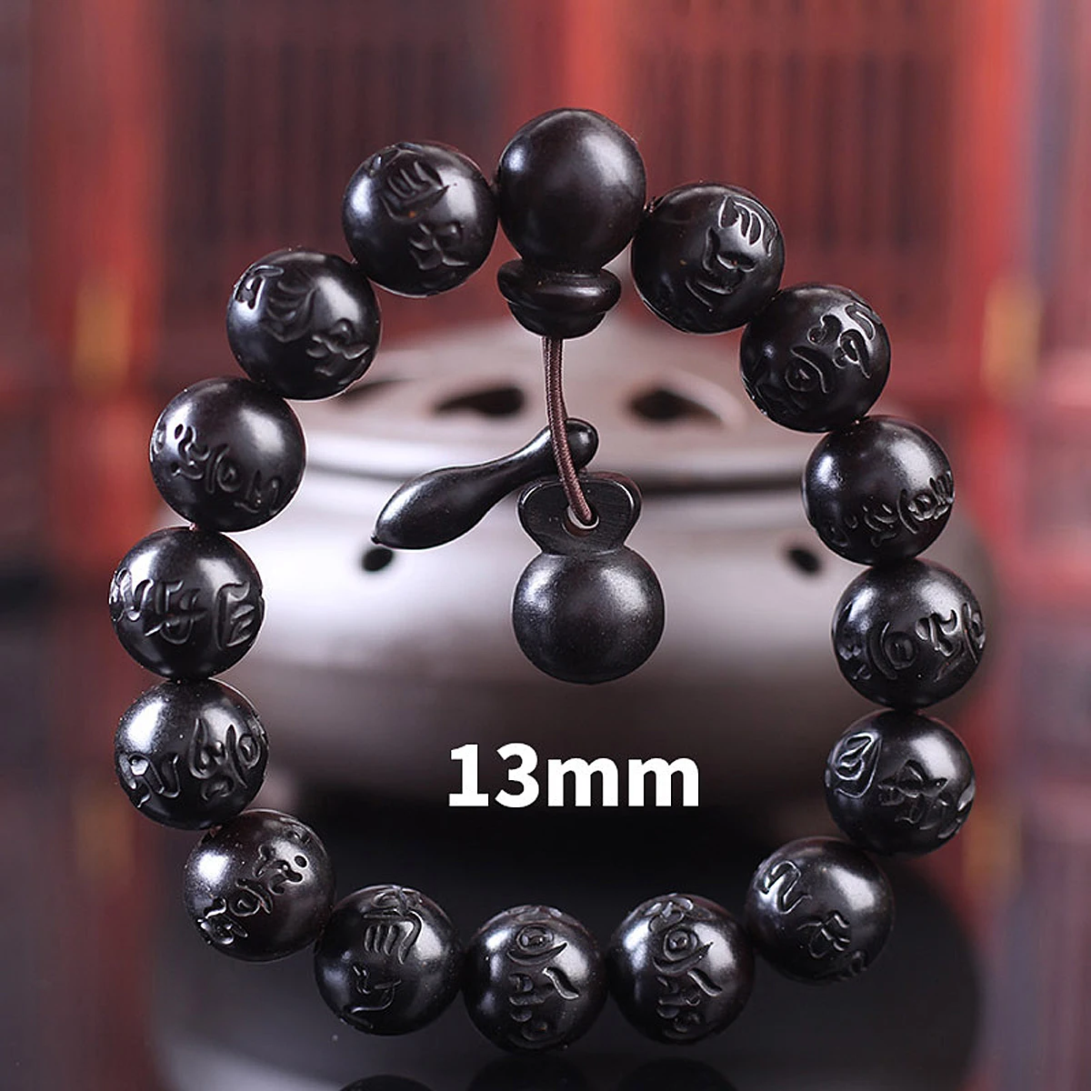 Natural Black Wood Tibetan Six Characters Mantra Bracelets Buddhist Praye Lightning Stroke Jujube Beads Meditation Men Women