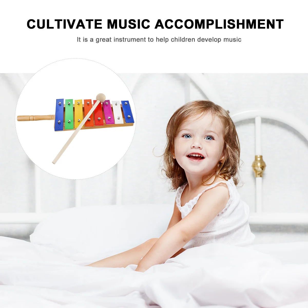 

1Pcs Children's Wooden Xylophone Percussion 8-Note Colorful Aluminum Plates Musical Instrument Early Education Development