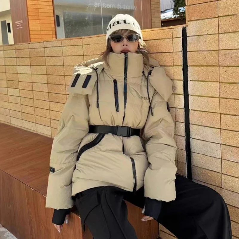 Mulheres pato branco para baixo solto quente parker inverno puff com capuz jaqueta outwears feminino engrossar zíper à prova dwaterproof água jaquetas fofas