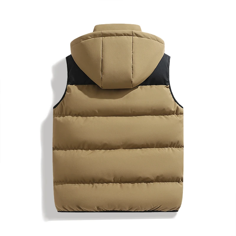 Men Trendy Sleeveless Down Thermal Hooded Vest Spring and Autumn Jacket Zipper Outdoor Winter Casual Waistcoat Waterproof Jacket