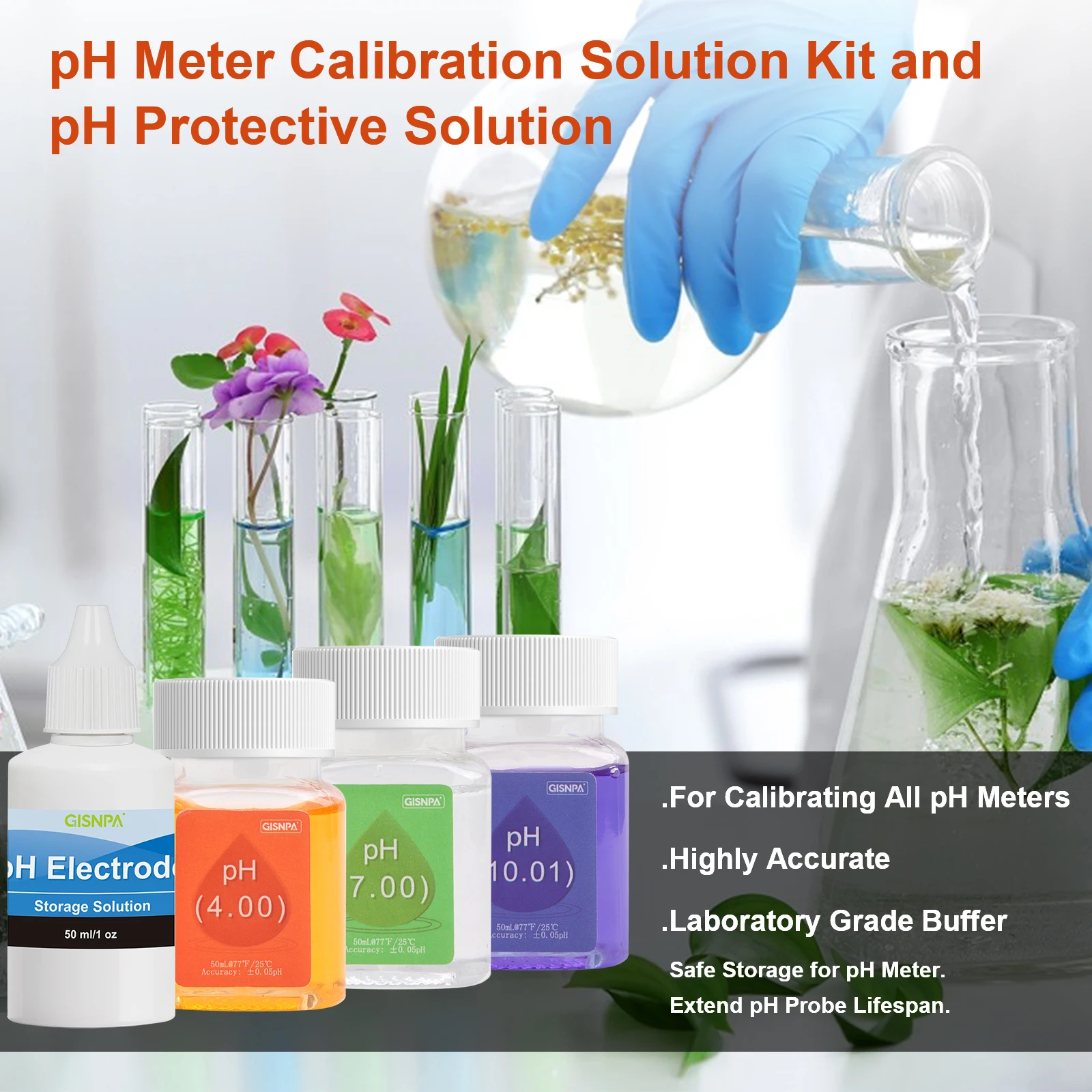 50ML pH Meter Calibration Liquid Kit (pH 4.00, 7.00 & 10.01) Buffer Solution,50 ml KCL pH Protective Solution for All pH Meters