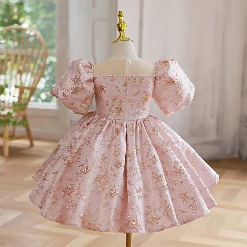 2024 Girls Dresses New Party Wedding Flower Kids Floral Princess Dress for Girl Children Birthday Clothing Elegant Pink Frocks