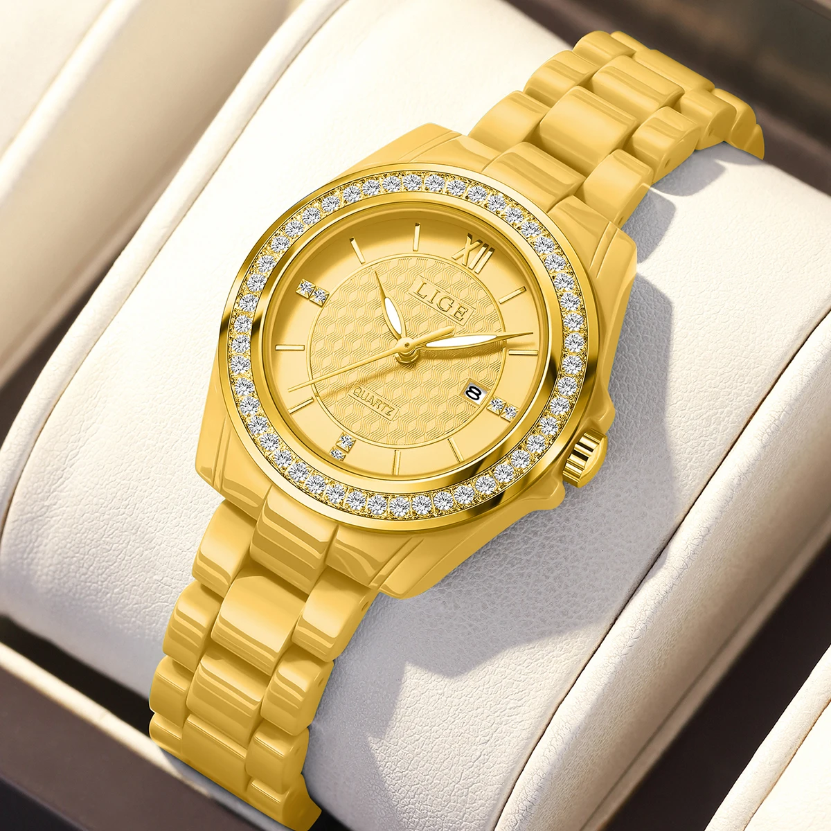 LUIK Origineel ontwerp damespolshorloge Klassiek Elegant Casual Mode Keramiek Waterdicht Lichtgevende datum Quartz Horloges voor dames