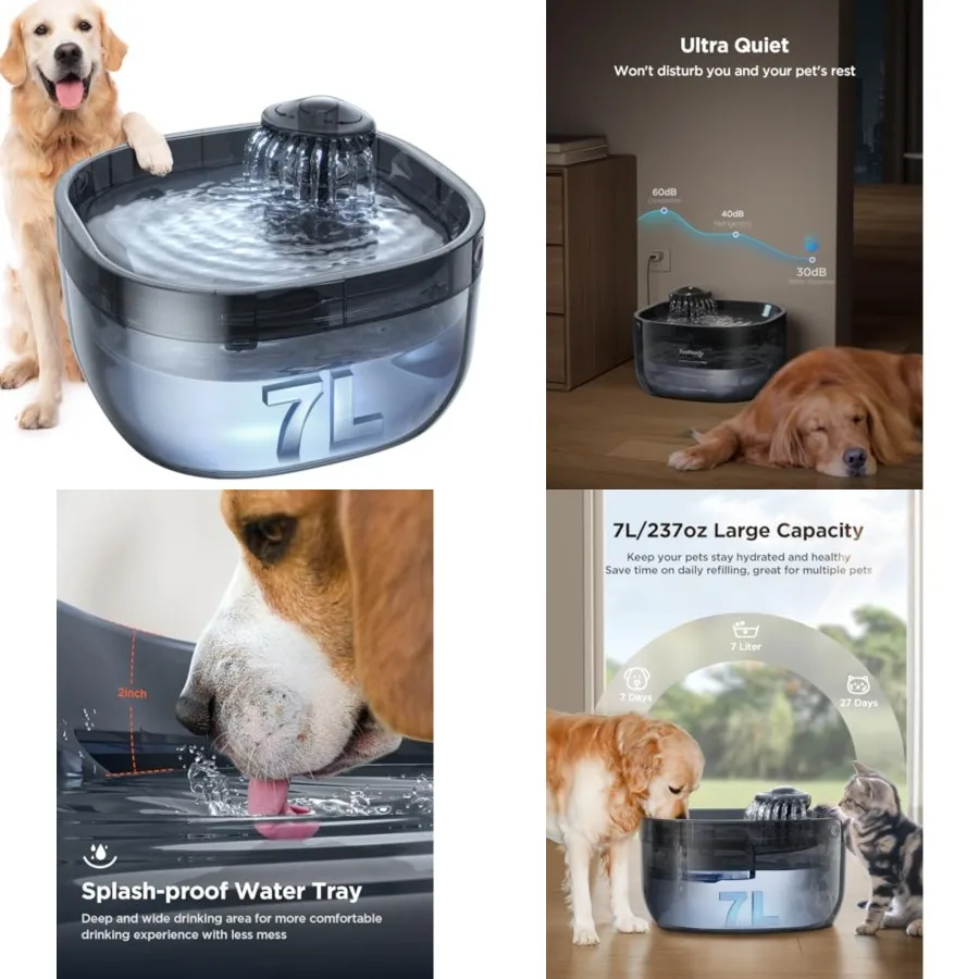 

7L/1.8Gal Dog Water Fountain for Large Dog, Dog Water Bowl Dispenser Pet Water Fountain, Water Dispenser for Dogs with Ultra Qu