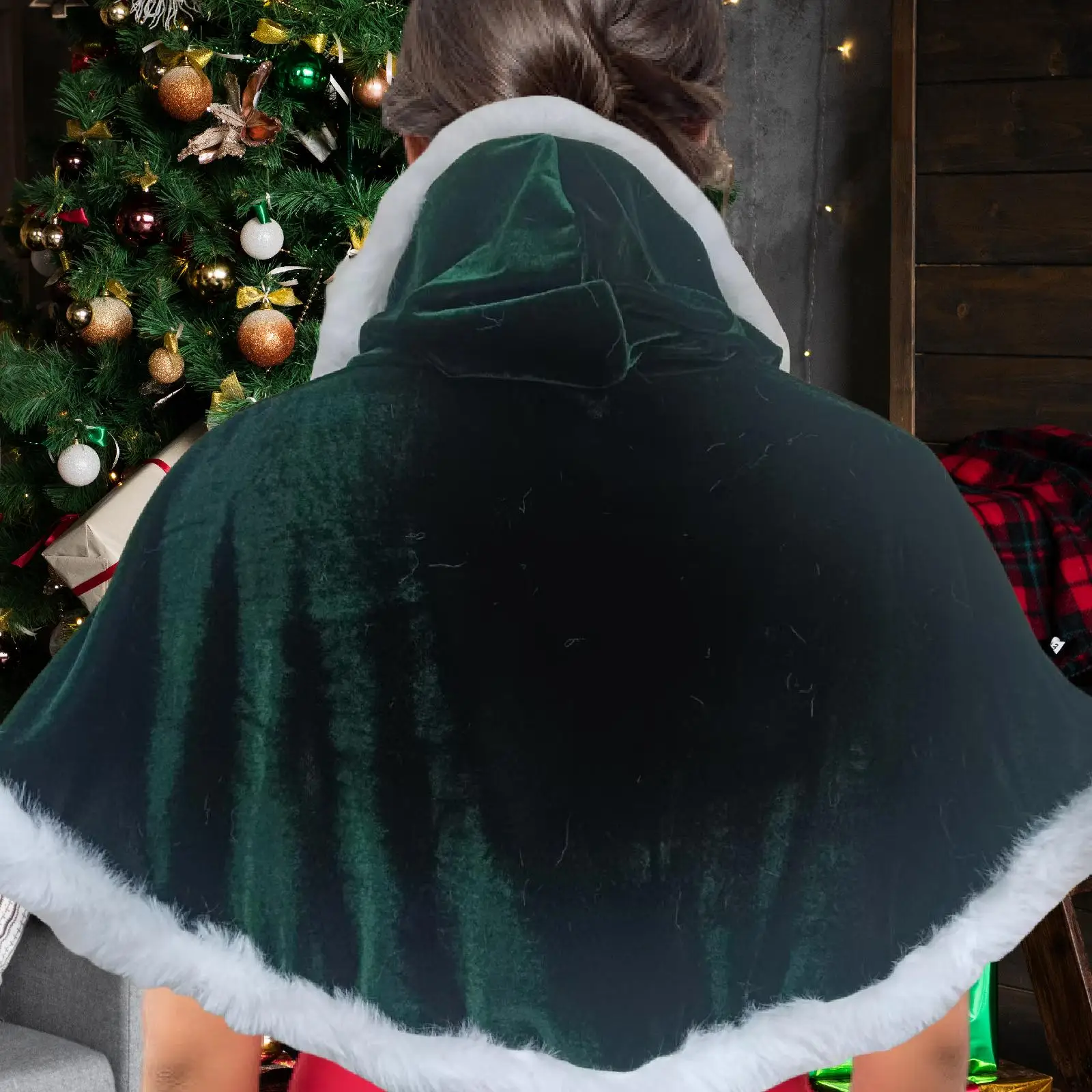 

Christmas Hooded Cape Cloak Short Shawl Xmas Party Festival Cosplay Prop Costume Accessory for Fancy Dress New Year Carnival Pub