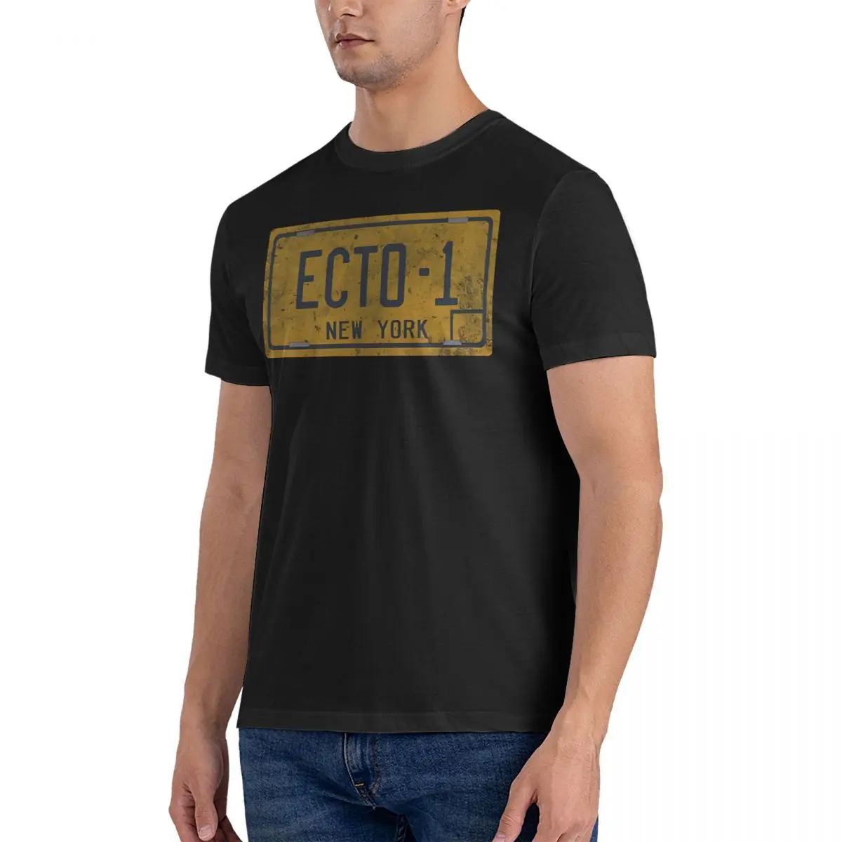 Ecto-1 License Plate - Dirty T Shirts Men's Pure Cotton Novelty T-Shirts O Neck G-Ghostbusters Tees Short Sleeve Tops Graphic