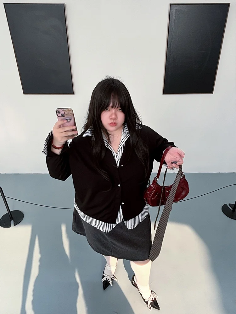 

Женская блузка Onism больших размеров, имитация двухслойности, свободный крой, длинный рукав, в корейском стиле, для офиса, осень-зима