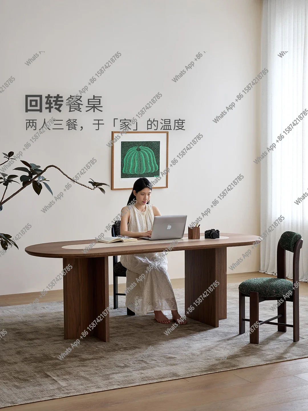 

Q Medieval style solid wood oval retro designer home walnut color travertine dining table