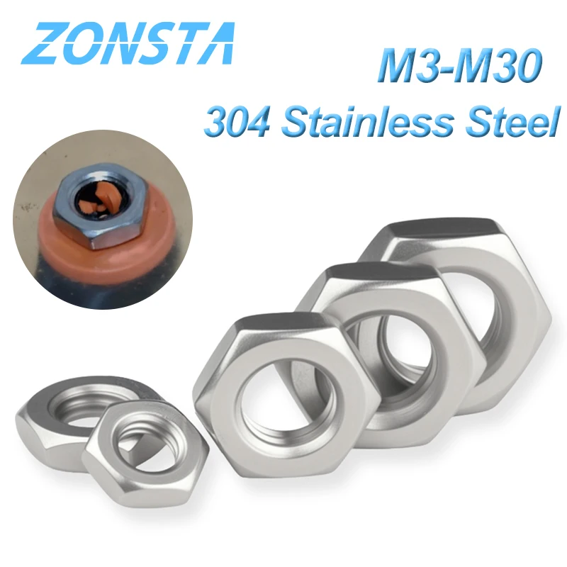 M3 M4 M5 M6 M8 M10 M12 M14 M16 M18 M20 M24 M27 M30 DIN439 304 Stainless Steel Flat Hex Hexagon Wafer Low Thin Jam Nut