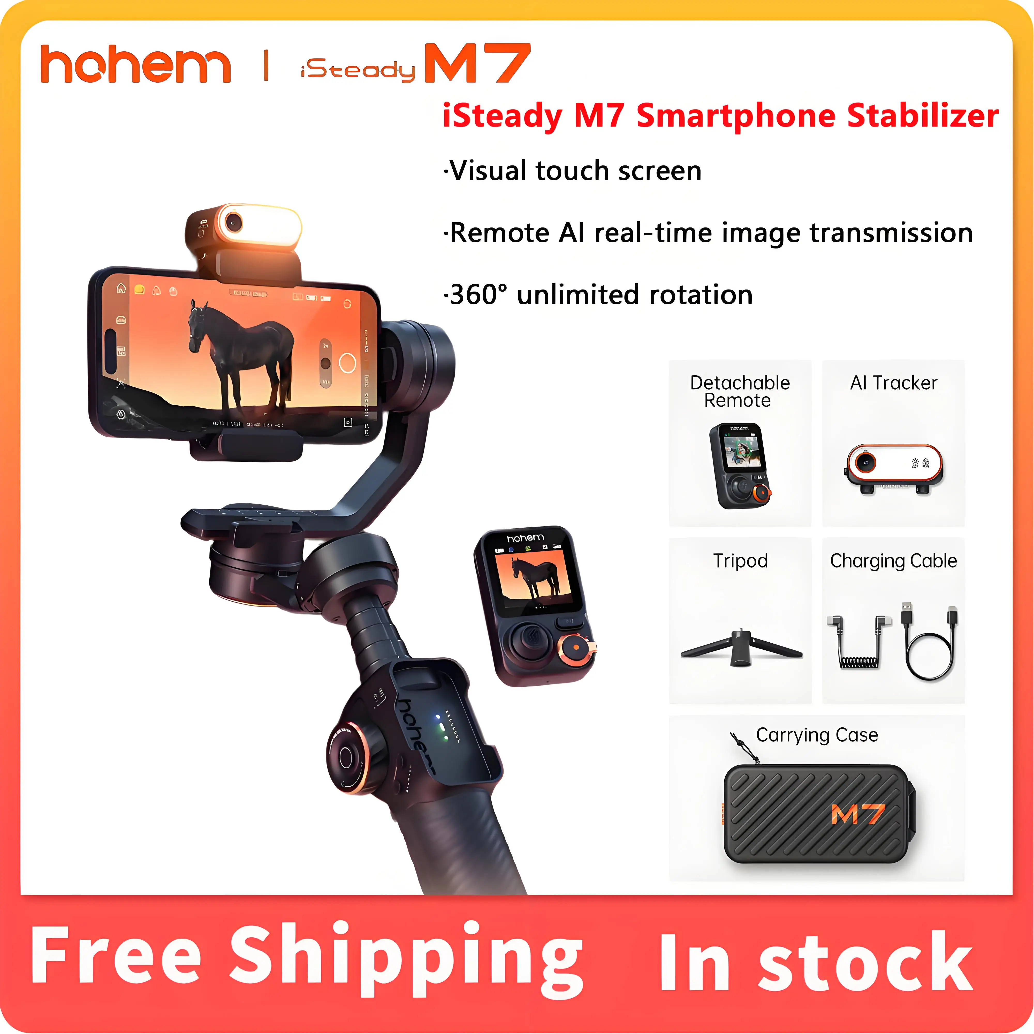 

Hohem iSteady M7 Gimbal Stabilizer Magnetic AI Tracker Fill Light, Detachable Touchscreen Built-in Extension Rod for Smartphone