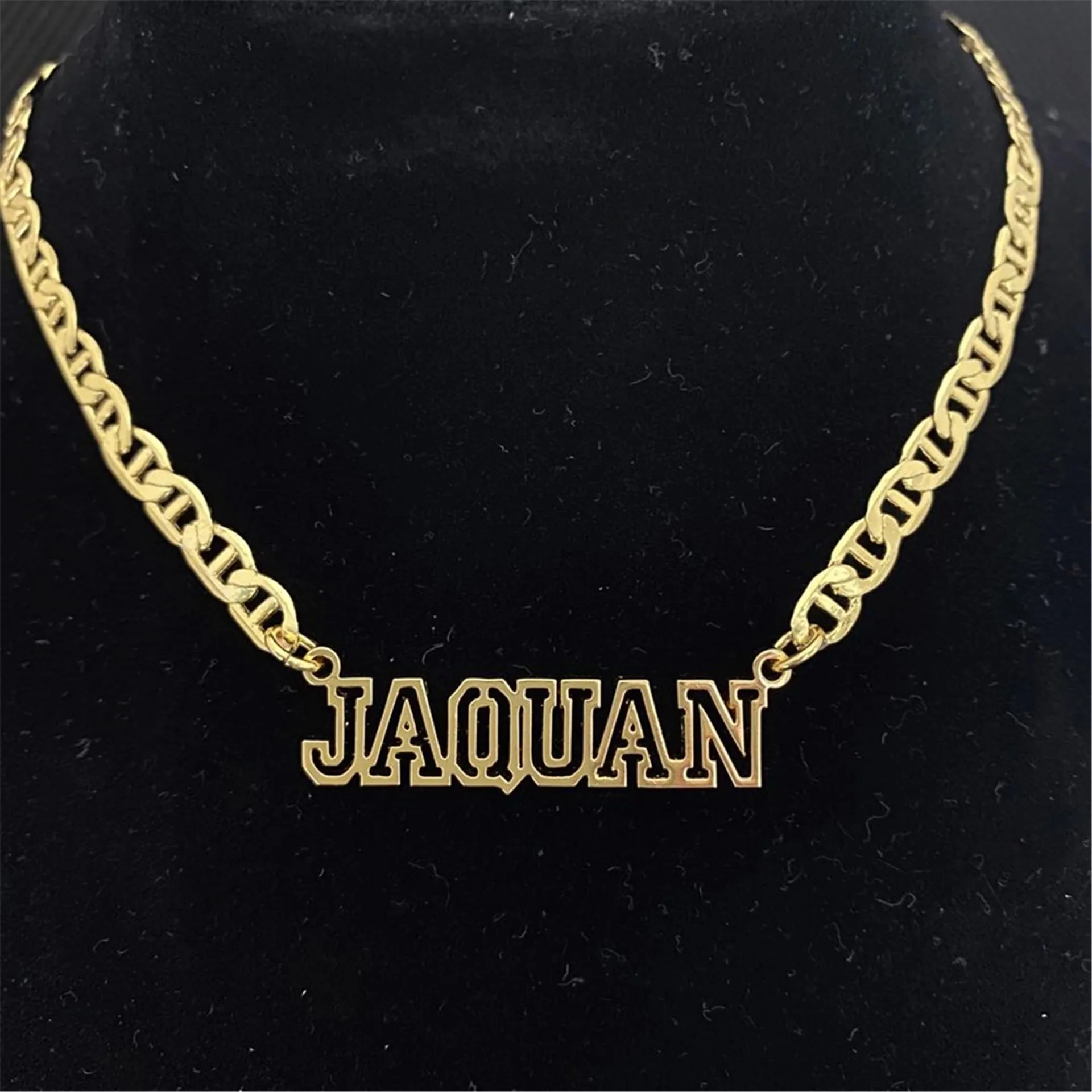 

Custom Name Necklace Stainless Steel Choker Personalized Flat Chain Hollowed Out Letters Pendant Necklace for Women Men Gift