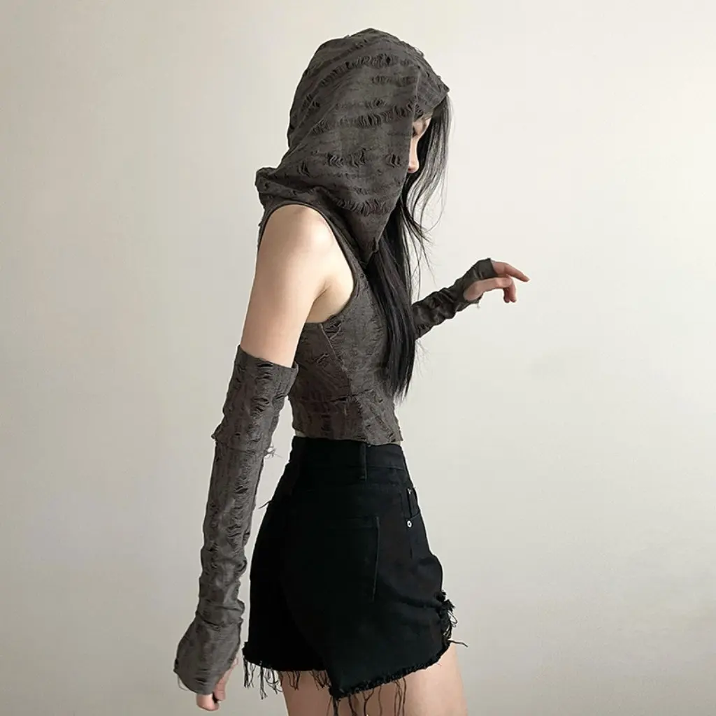 

Women's Slim Fit Hooded Sleeveless Vest European American Style Summer New Solid Color Street Fashion Navel Clothing